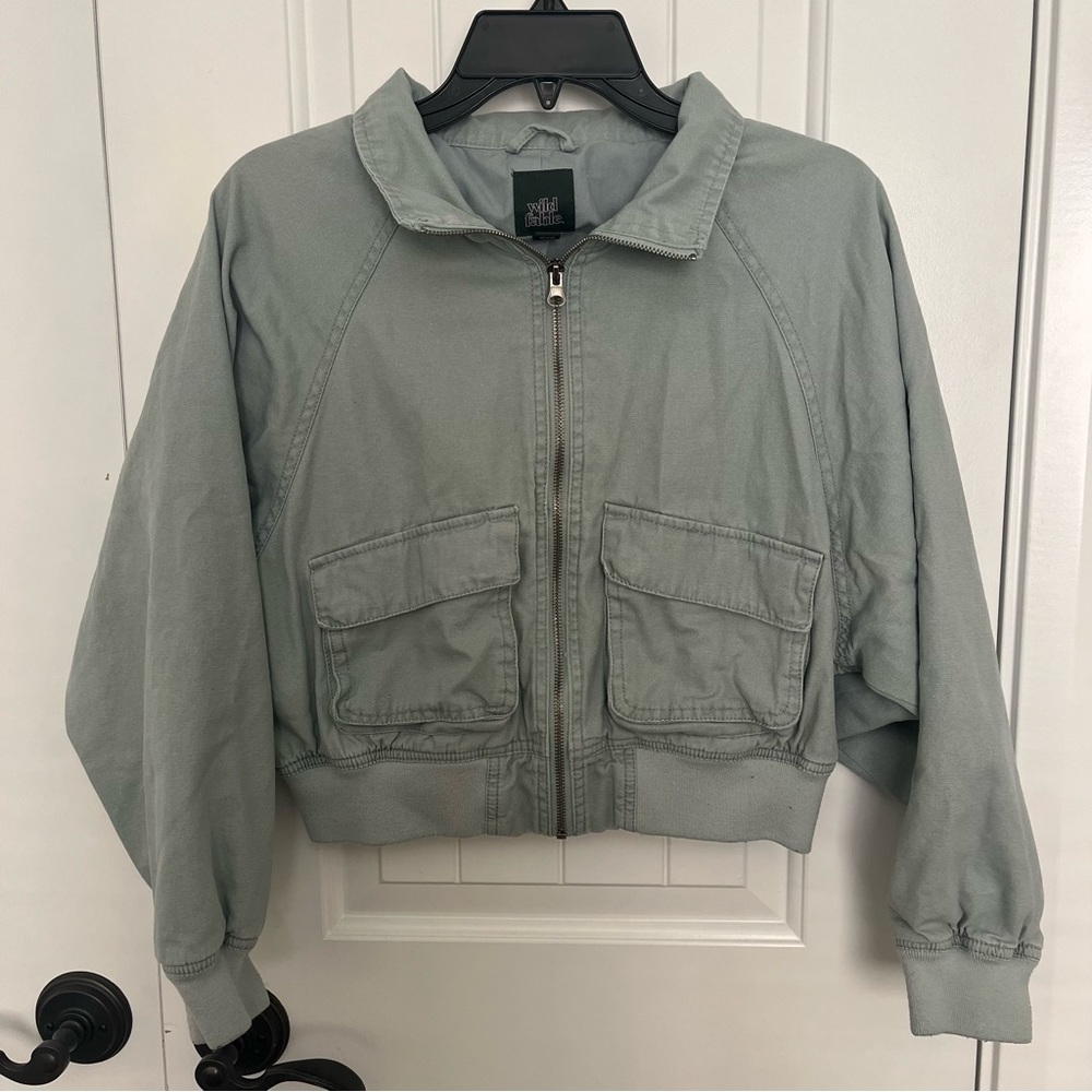 Dusty Blue Cropped Utility Jacket